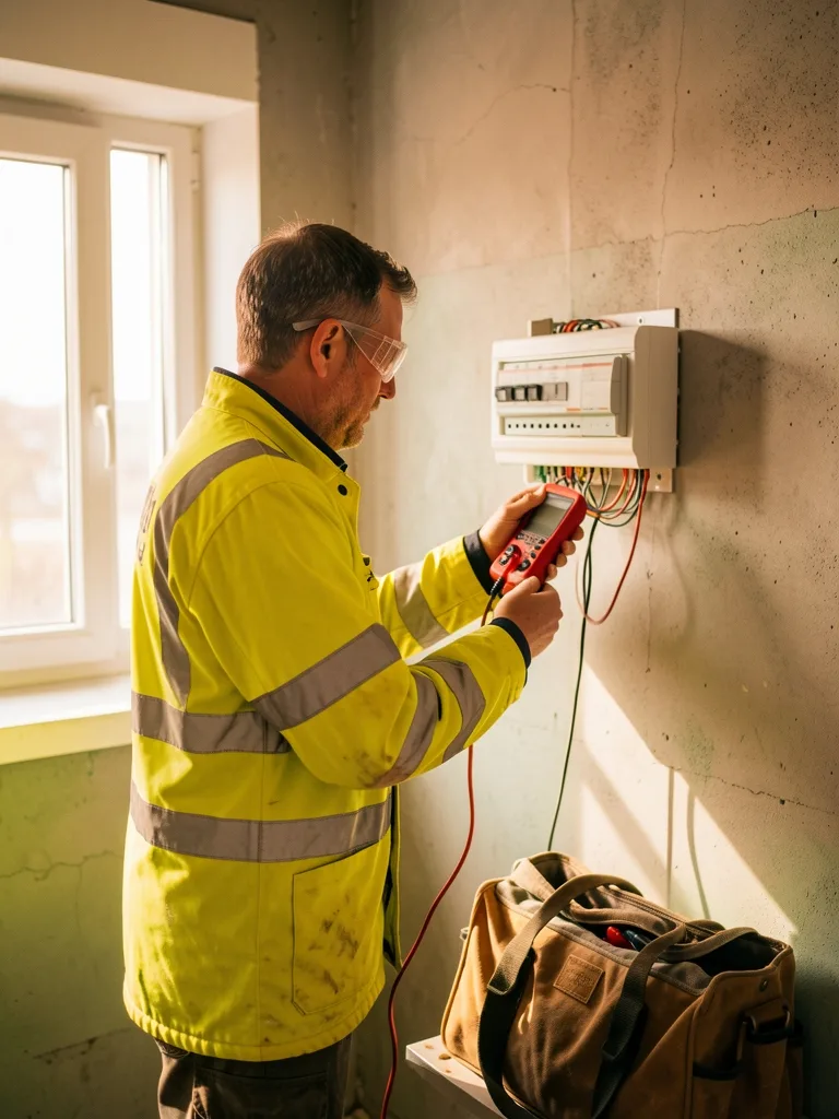 Electricista trabajando en un cuadro eléctrico