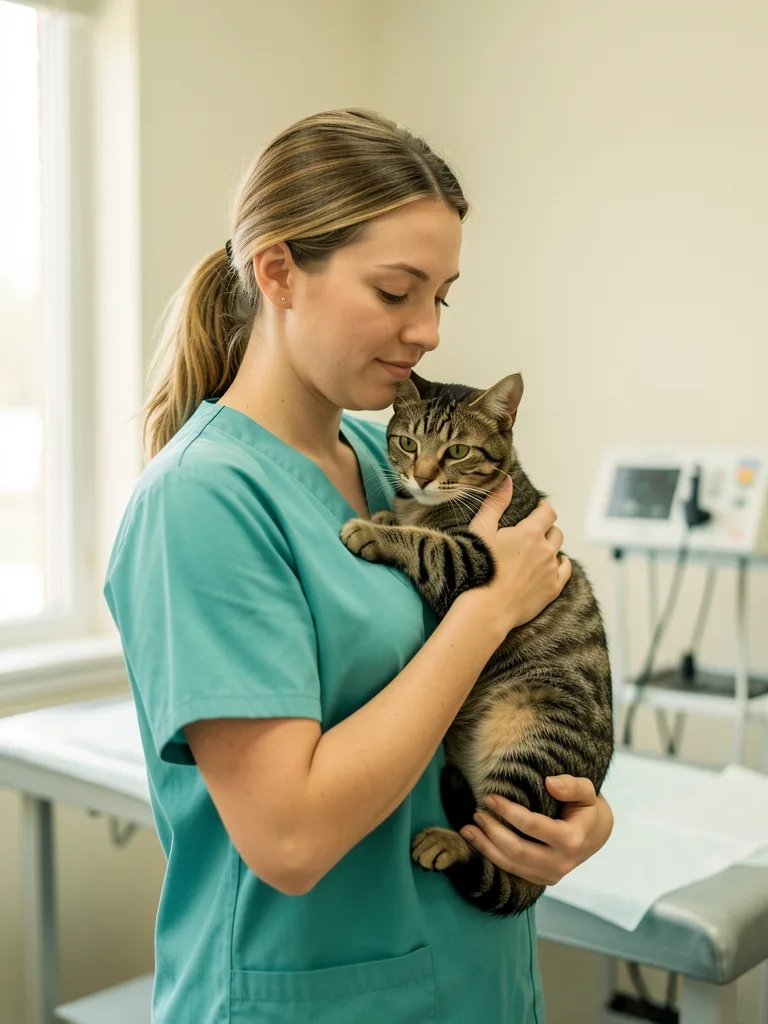 Veterinaria con un gato en brazos